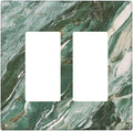 Decorative Outlet Covers with Modern Luxury Green Marble Texture Design 2 Gang Wall Plate Double Rocker Light Switch Cover Switch Plate Cover for Kitchen Bathroom Decor