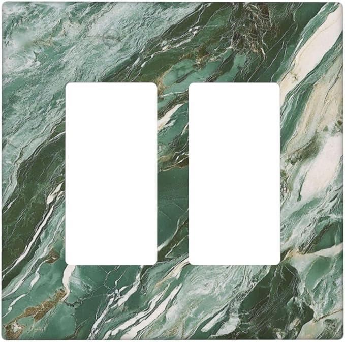 Decorative Outlet Covers with Modern Luxury Green Marble Texture Design 2 Gang Wall Plate Double Rocker Light Switch Cover Switch Plate Cover for Kitchen Bathroom Decor