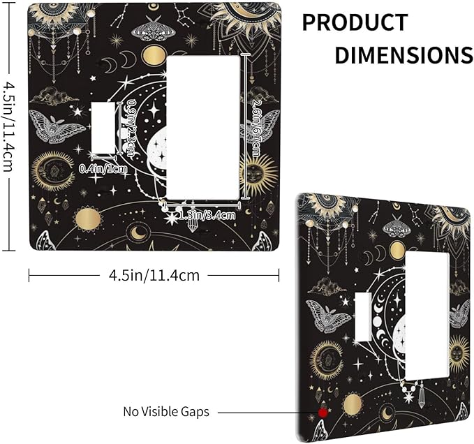 White Cat Tarot Moon Phases Moth Celestial Gothic Outlet Covers 1 Toggle 1 Rocker Combination Decorative Wall Plate Electrical Switch Plates Light Switch Cover Plate for Kids Room Bedroom Decor