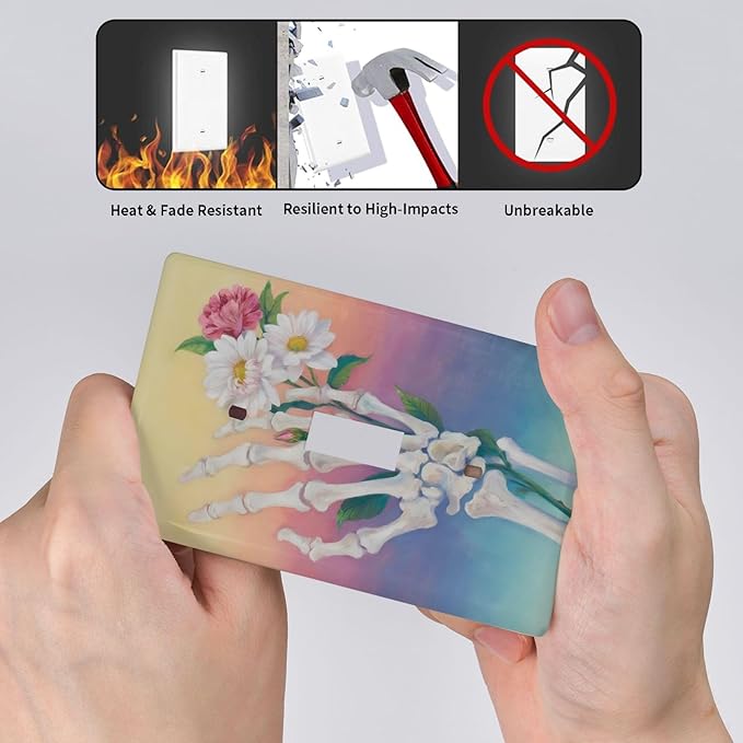 Skeleton Flower Single Toggle Wall Plate Decorative 1 Gang Light Switch Covers Electrical Switchplate Home Decorate Faceplat for Bathroom Bedroom Kitchen Room 4.5 x 2.76 Inch