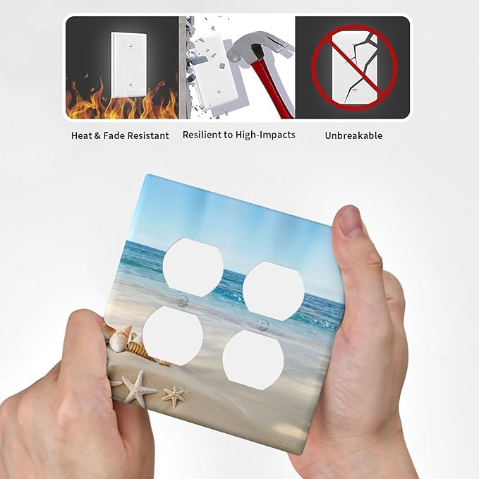 Summer Beach Starfish Shells Decorative Outlet Covers 2-Gang Duplex Light Switch Cover Gfci Wall Plate Covers Electrical Receptacle Switch Plate Cover Plug Faceplate for Bathroom Decor