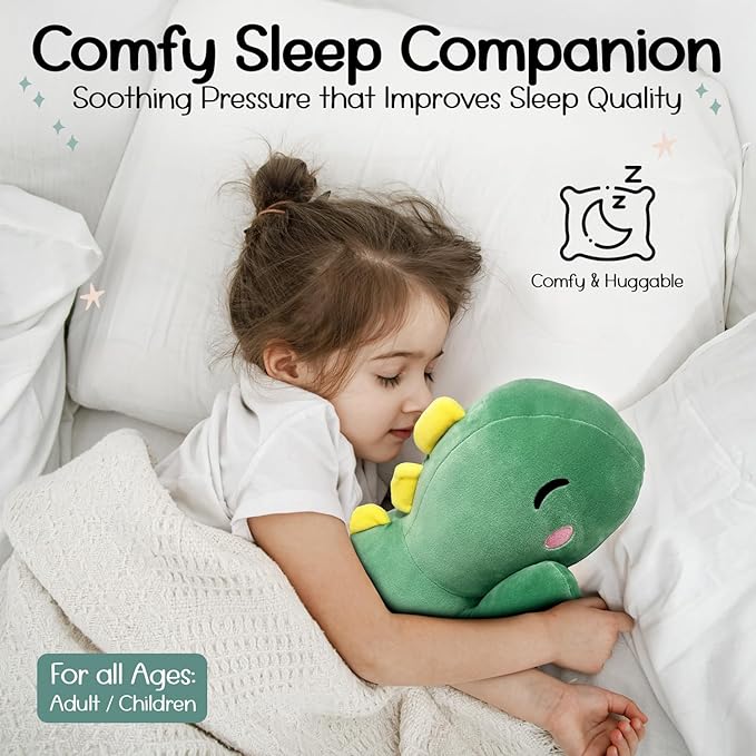 Large Weighted Stuffed Animal 3 lbs, Cute Dinosaur Plush, Dinosaur Stuffed Animal, Weighted Plush Toy Pillow Birthday Gifts for Kids, Women, Girls, Boys, Kawaii, Dax The Dino, Green (22in)