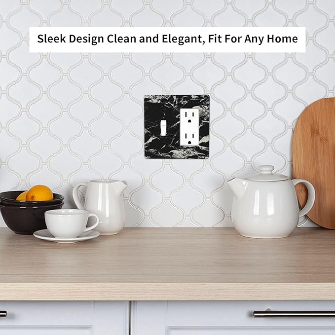 Black Marble Patterns Low Key Luxurious Outlet Covers 1 Toggle 1 Rocker Combination Decorative Wall Plate Electrical Switch Plates Light Switch Cover Plate for Bathroom Kitchen Decor