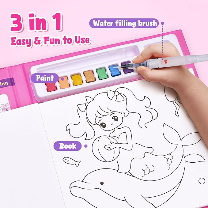 JoyCat Paint with Water Coloring Books, Art & Craft Activity, Princess No Mess Art for Kids Ages 4-8, Craft Kits & Supplies, DIY Creative Activity, Gifts for Girls & Boys