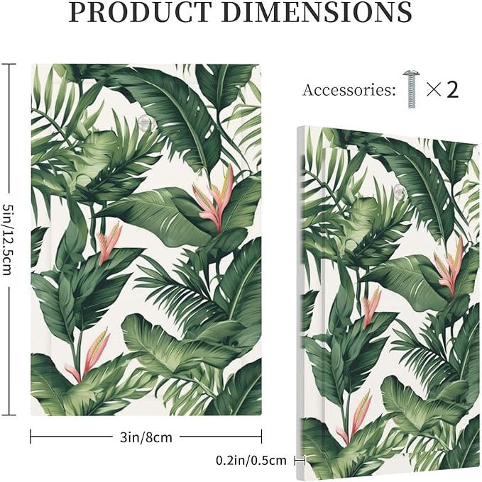 Tropical Leaf Jungle Botanical Palm Tree Greenery Floral Light Switch Cover Plate 1 Gang No Device Blank Electrical Wall Plates Faceplate Decorative Switch Plate for Bedroom Living Room Decor