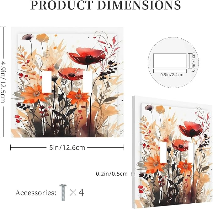 Decorative Switch Plates Country Watercolor Flowers Art Wildflower 2 Gang Double Toggle Wall Plate Outlet Light Switch Cover Electrical Faceplate for Bedroom Cabin Decor