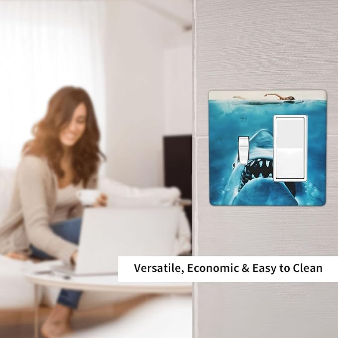 Swimming Woman Funny Shark Blue Ocean Outlet Covers 1 Toggle 1 Rocker Combination Decorative Wall Plate Electrical Switch Plates Light Switch Cover Plate for Kids Room Bedroom Decor