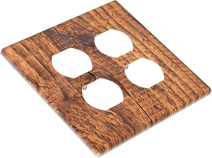 Brown Wood Grain Rustic Natural Burl Print Outlet Covers 2 Gang Double Duplex Decorative Light Switch Covers Electrical Wallplates Socket Faceplate for Farmhouse Home Decor