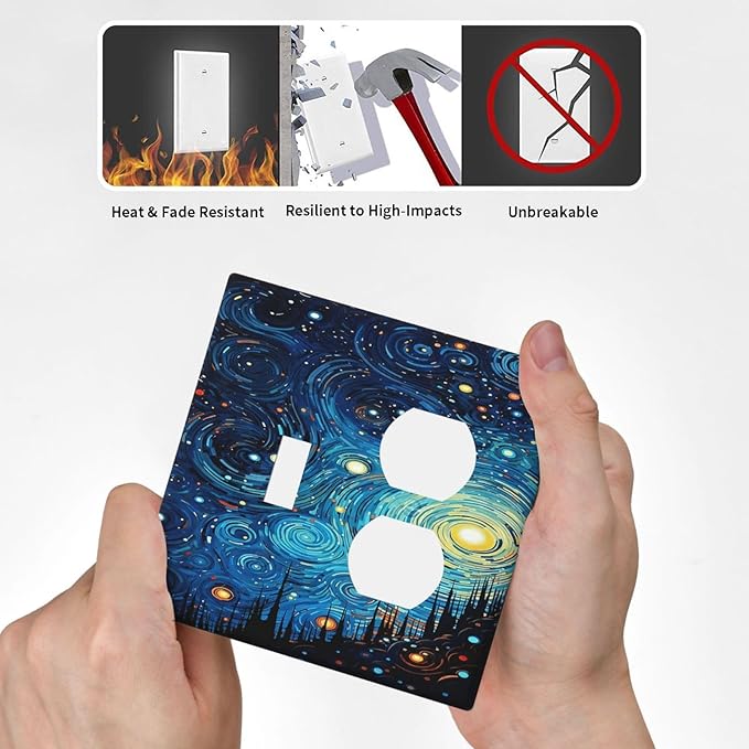 Outlet Covers Abstract Starry Night Style 1 Toggle 1 Duplex Switch Plate Covers Electrical Light Switch Cover Plate Decorative Wall Plate Socket Cover for Home living Room Decor