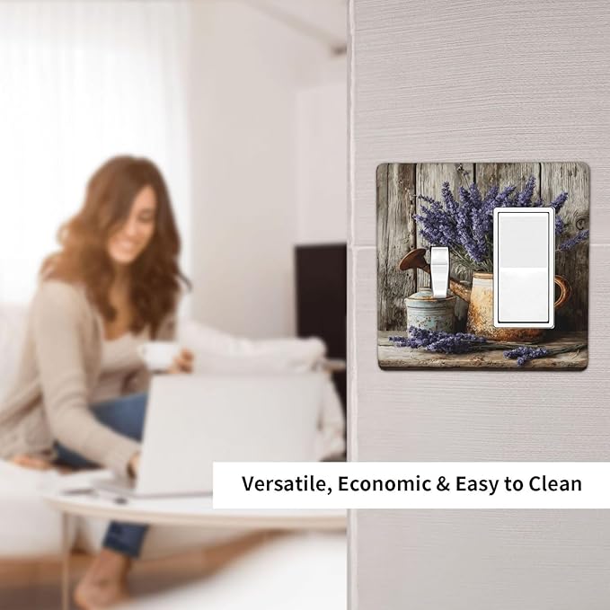 Rustic Flowers Lavender Purple Floral Oil Painting Outlet Covers 1 Toggle 1 Rocker Combination Decorative Wall Plate Electrical Switch Plates Light Switch Cover Plate for Farmhouse Bedroom Decor