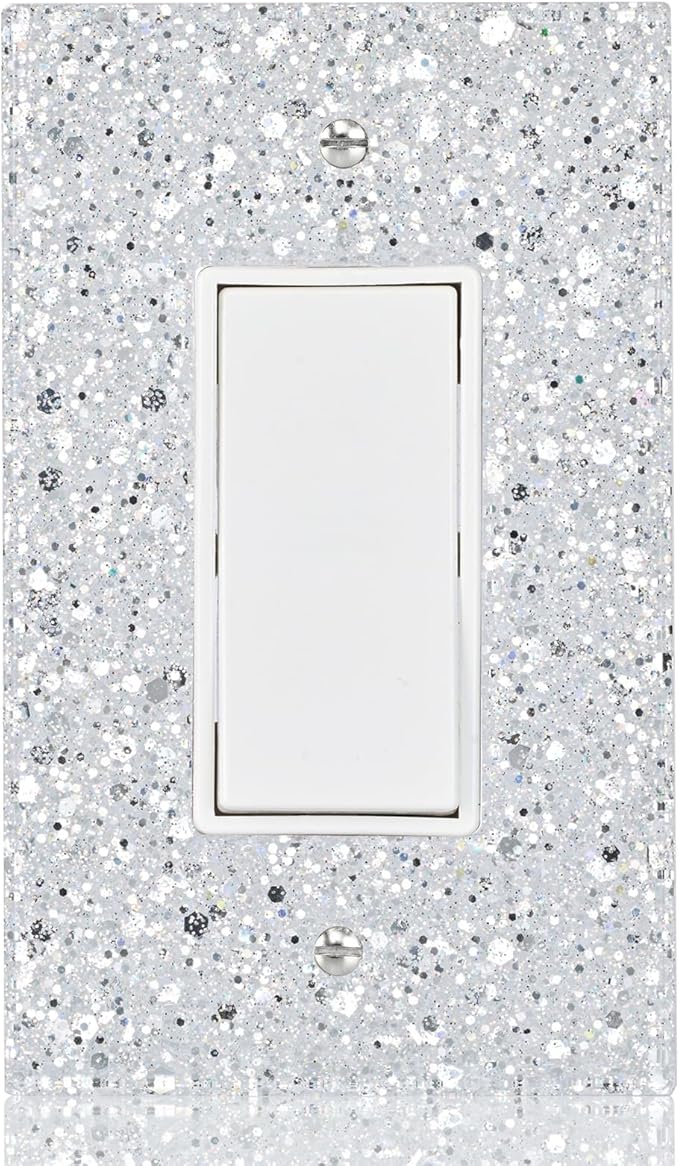 Silver Shining Light Switch or Outlet Covers - Sparkling Mirror Finish for Girls Room,Wall Decor - 1-Gang Rocker 5.10''x3.15''