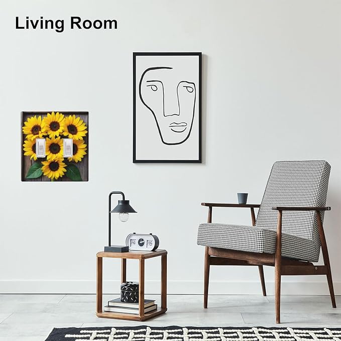 Sunflower Floral 2-Gang Double Toggle Switch Plate, Yellow Sunflower Faux Rustic Wood Wall Plate for Farmhouse, Bedroom, Kitchen & Sunroom