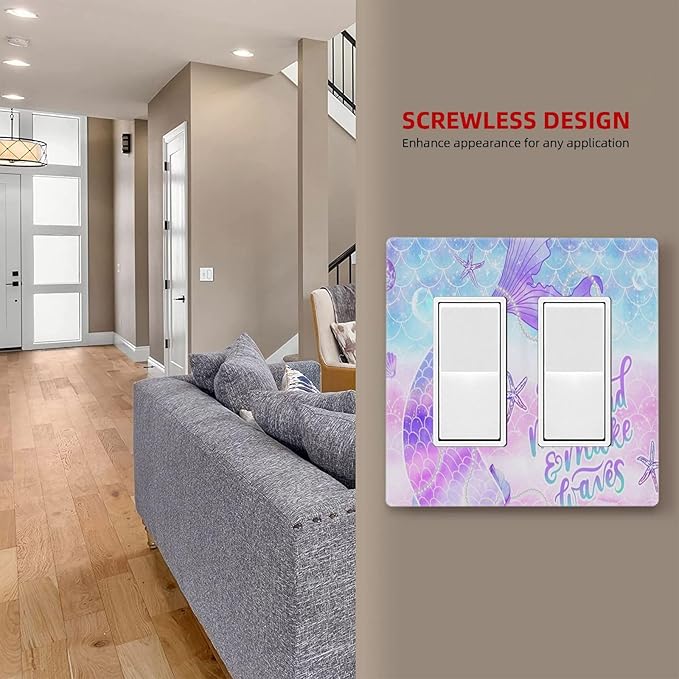 Purple Mermaid Tail Scales 2 Gang Double GFCI Rocker Rocker/Decorator Light Switch Cover Decorative Outlet Wall Plate Electrical Faceplate Screwless