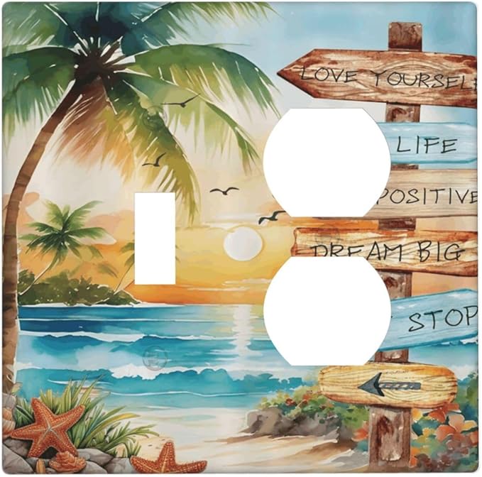 Tropical Beach Palm Tree Summer Coastal Ocean Sunset Wallplates 1 Toggle 1 Duplex Switch Plate Electrical GFCI Faceplate Decorative Light Switch Covers for Bedroom Living Room Decor