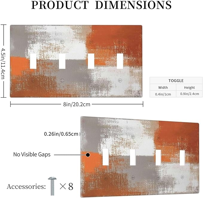 Orange Grey Abstract Art Oil Painting Light Switch Covers Quad Toggle Electrical Faceplate 4 Gang Wall Plate Decorative Switch Plates For Home Farmhouse Decor