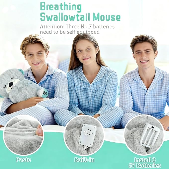 rytopt Breathing Stuffed Animal, No Breathing Movement in Its Abdomen, Simulated Breathing Sounds, 4 Gear Adjustment, Volume Control, Plush Toy with Music & Light