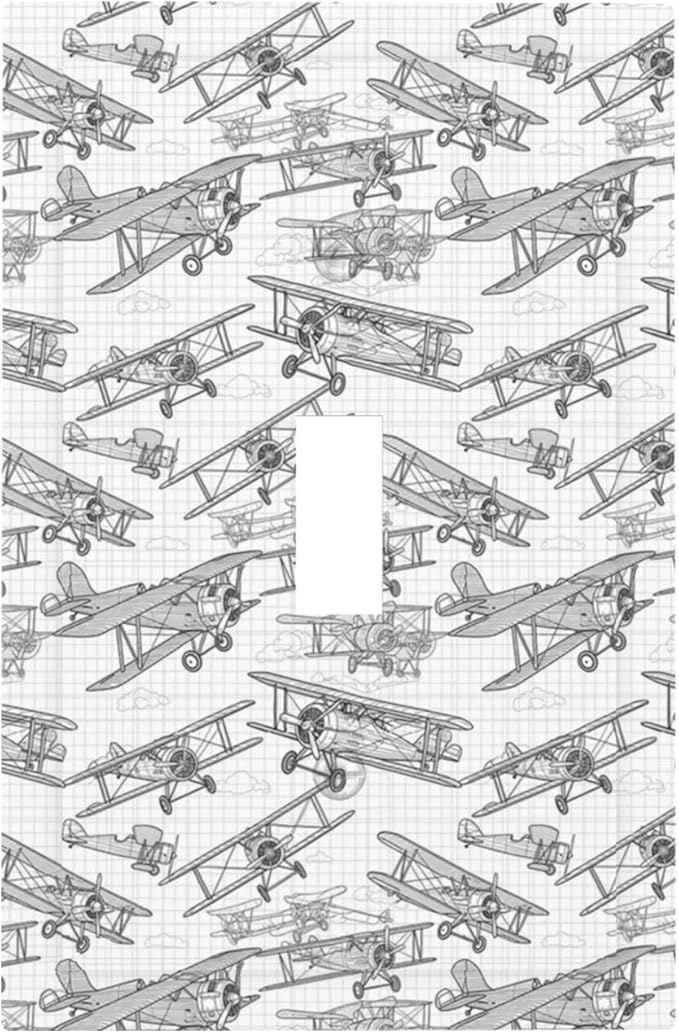 Vintage Biplane 1-Gang Toggle Light Switch Plate, Aviation Blueprint Grid Retro Pilot Dream Decorative Wall Plate for Boys Room