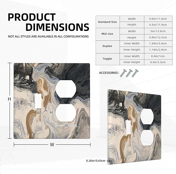 Wallplates Black Gold Swirl Fluid Painting Marble 1 Toggle 1 Duplex Switch Plate Electrical Gfci Faceplate Decorative Light Switch Covers For Bathroom Kitchen Decor