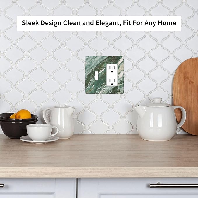 Decorative Toggle Switch Cover Plate with Modern Luxury Green Marble Texture Design 2-Gang 1-Gang Standard Wall Plate Light Switch Cover for Kitchen Bathroom Decor