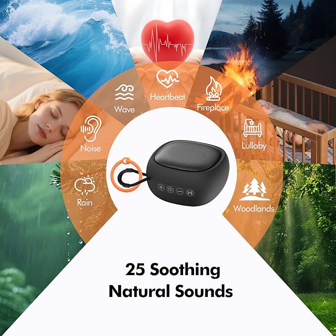 Portable Sound Machine with Color Light, White Noise Machine for Baby, 25 Soothing Sounds, Loud Speaker 28 Levels of Volume, Memory Function, Timer, Flexible Clip, Sleep Sound Therapy for Kids, Adults