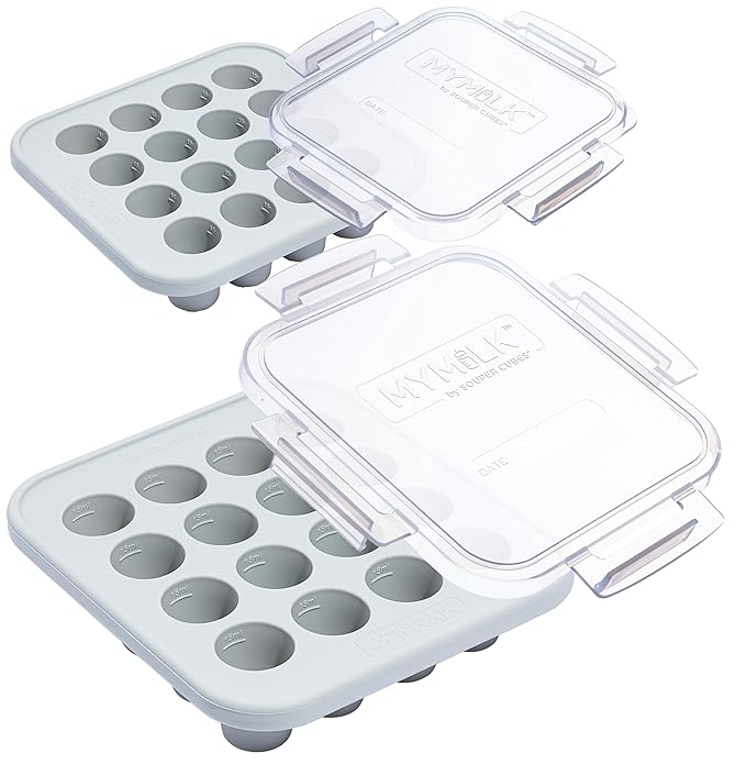 Souper Cubes MyMilk 1/2 oz. Silicone Breast Milk Freezer Trays, Each Pure Platinum Food-Grade Silicone Tray Holds 8 oz., Perfect For Purees, and More - Gray - 2-Pack