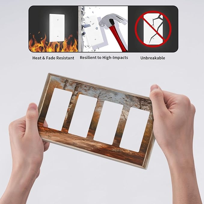 Decorative Art Light Switch Covers Maple Path 4 Gang Rocker Decora Outlet Covers Electrical Faceplate GFCI Wall Plate for Home Decor