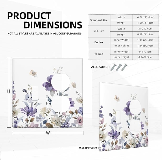 Purple Watercolor Flower Floral Butterfly Wallplates 1 Toggle 1 Duplex Switch Plate Electrical GFCI Faceplate Decorative Light Switch Covers for Bedroom Living Room Decor