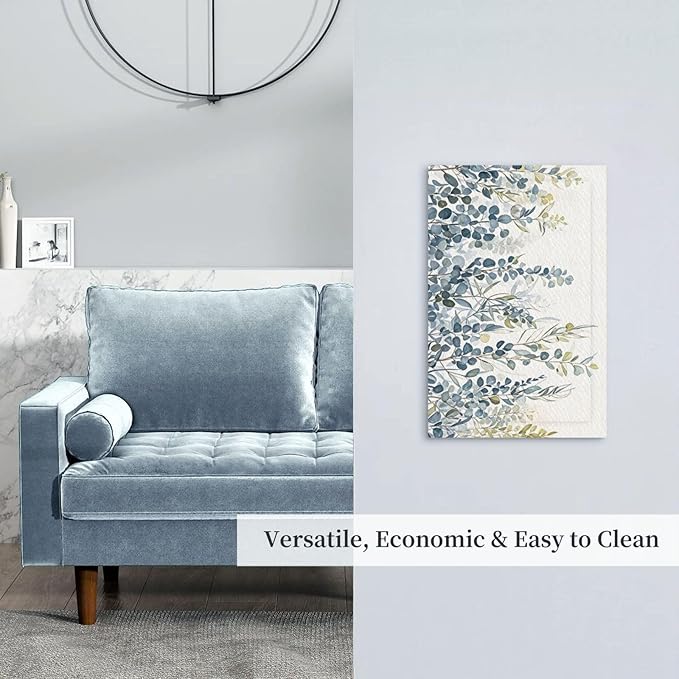 Decorative Blank Wall Plate with Green & Blue Watercolor Eucalyptus Botanical Foliage Design Single Gang No Device Outlet Covers 1 Gang Light Switch Covers for Contemporary Living Room Decor