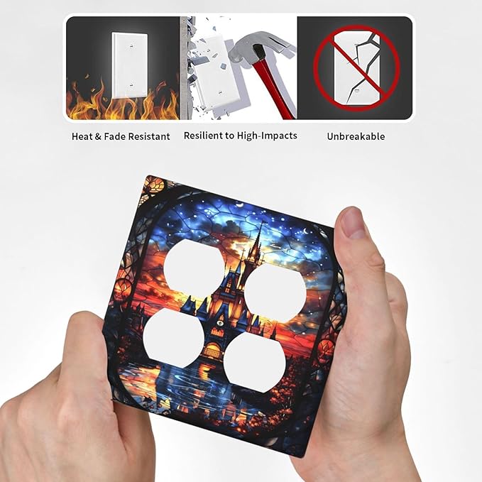 Medieval Fantasy Castle Magic Academy Outlet Covers 2 Gang Double Duplex Decorative Light Switch Covers Electrical Wallplates Socket Faceplate for Kids Room Bedroom Decor
