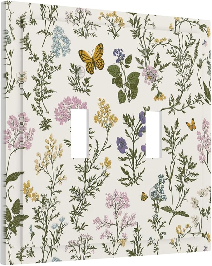 Decorative Switch Plates Vintage Colorful Flowers Butterfly Floral 2 Gang Double Toggle Outlet Light Switch Cover Wall Plate Electrical Faceplate For Bed Room Living Room Decor
