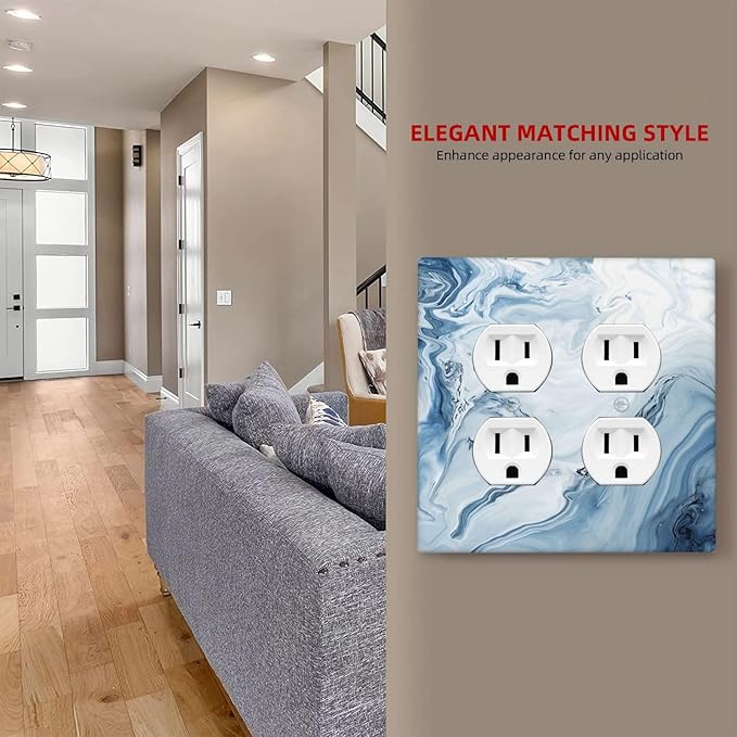 Blue Marble Abstract Ombre Chic Luxury Print Outlet Covers 2 Gang Double Duplex Decorative Light Switch Covers Electrical Wallplates Socket Faceplate for Bathroom Living Room Decor
