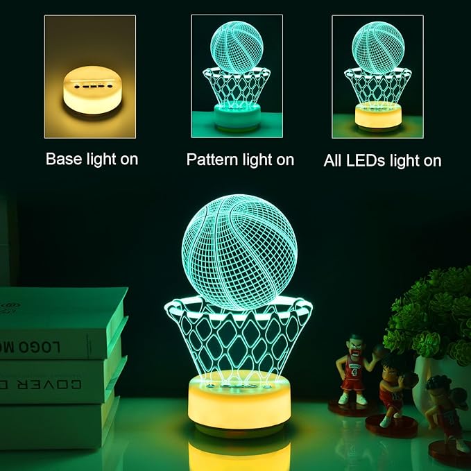 Basketball Night Light for Kids, Basketball Gift for Sports Players Fans, Decor Bedside Lamp for Bedroom/Office, 5 Buttons and Remote Control 14 Colors, Timer, Dim, Independent Warm White Lamp Base