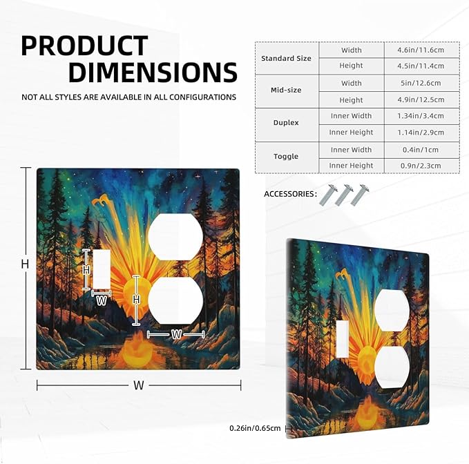 Light Switch Cover Plate Vintage Forest Sun Boho Mountain Starry Sky 2 Gang Decorative Switch Plates 1 Toggle Duplex Combo Outlet Covers GFCI Wall Plates for Bathroom Bedroom Decor