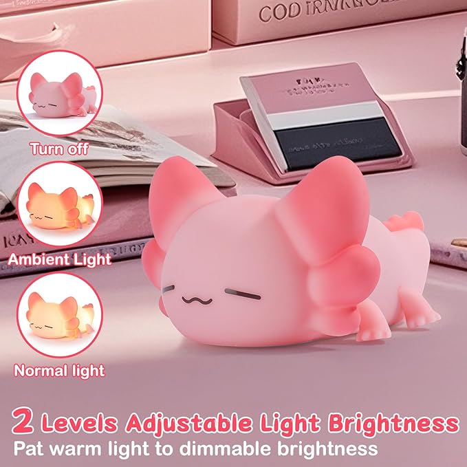 ZKLiLi Night Light for Kids Lamp, 16 Colors Lamp Cute, Dimmable Baby Night Lights for Nursery,Silicone Rechargeable Nightlight for Kids Room, Kawaii Room Decor (Axolotl)