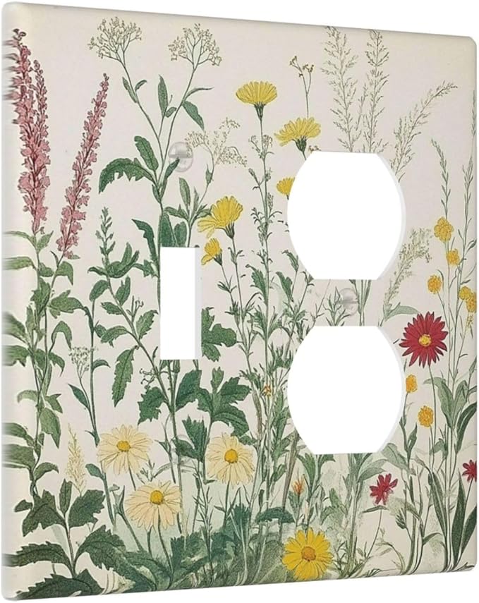 Rustic Wildflower Green Plants Daisy Floral Wallplates 1 Toggle 1 Duplex Switch Plate Electrical Gfci Faceplate Decorative Light Switch Covers For Farmhouse Bed Room Decor
