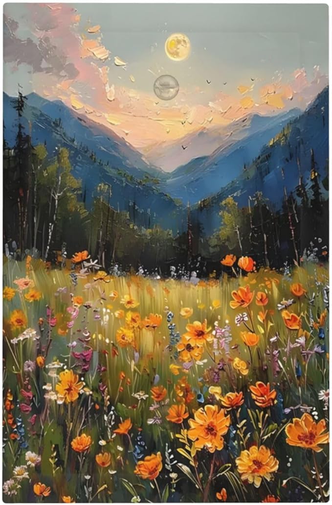 Sunset Wild Flower Field Floral Nature Landscape Light Switch Cover Plate 1 Gang No Device Blank Electrical Wall Plates Faceplate Decorative Switch Plate Covers for Farmhouse Bedroom Decor