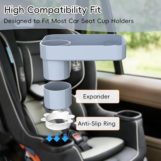 Kids Car Seat Tray, Travel Tray with Cup Holder for Toddler Baby, Kids Car Seat Food Snack Organizer for Road Trip, Stroller Snack Organizer Travel Must Haves Toddler Must Haves (Light Gray, 1 Pack)