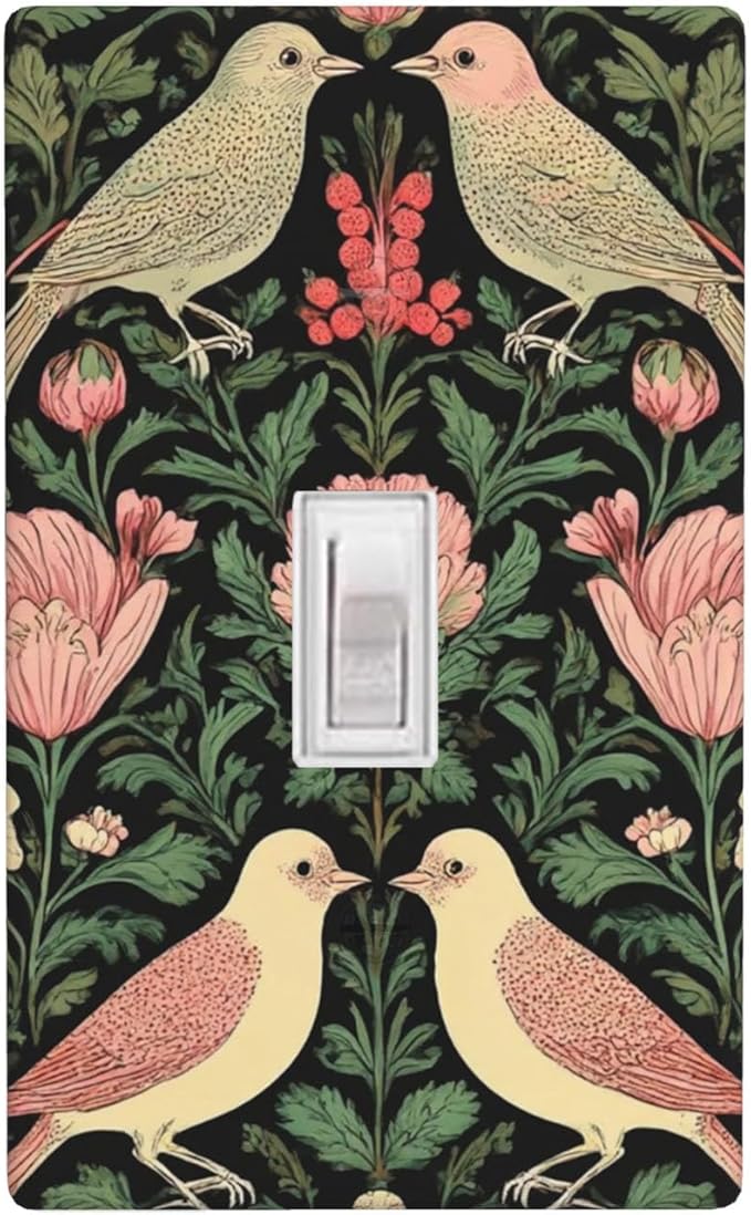 Vintage Bird Floral 1-Gang Toggle Light Switch Plate, Dark Green Bird Flower Wall Plate for Bedroom, Sunroom, Bathroom & Home
