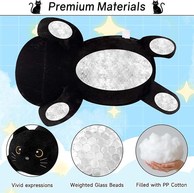 SQEQE Weighted Stuffed Animals Black Cat, Weighted Black Cat Plush, Plushies for Cozy Comfort, Soft Black Cat Pillow Toy for Kids Adults, Christmas & Valentines Gift 23.6 Inch 3.8 Lbs