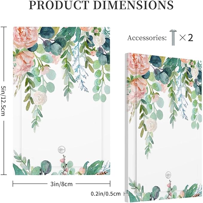 Green Eucalyptus Leaves Floral Watercolor Flower Light Switch Cover Plate 1 Gang No Device Blank Electrical Wall Plates Faceplate Decorative Switch Plate for Bed Room Living Room Decor