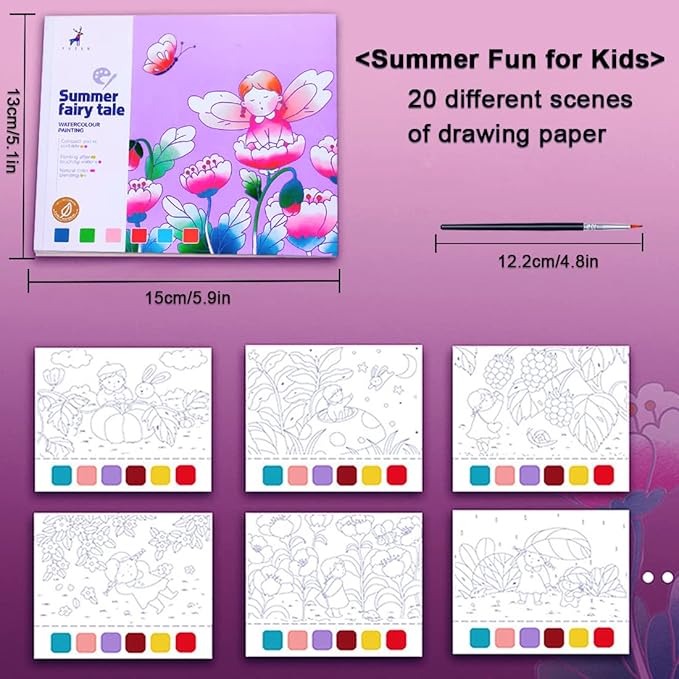 JUNQIU Watercolor Coloring Books for Kids Ages 4-8, Pocket Watercolor Painting Book for Toddlers, Arts and Crafts for Girls Gifts, Stocking Stuffers For Kids