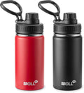 Kids Water Bottle 12 oz Stainless Steel Insulated Water Bottle Wide Mouth with Leakproof Spout Lid-Sports Flask for Girl and Boy (Canyon Red-Black)