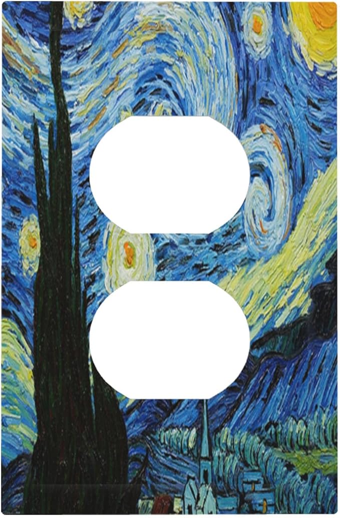 Van Gogh The Starry Night Duplex Wall Plate - 1-Gang Standard US Size Post-Impressionist Masterpiece Outlet Covers, Swirling Night Sky for Living Room Decor