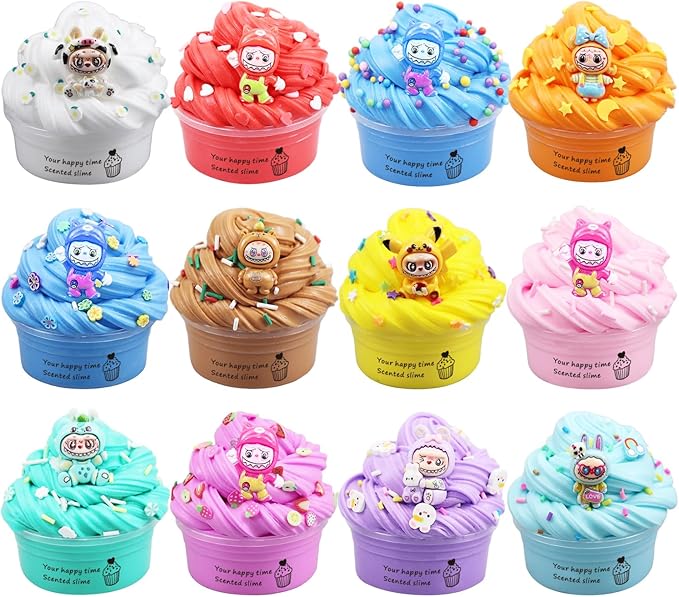 12 Packs Butter Slime Kit, Super Soft, Non-Sticky Stress Relief Toy, Party Favors and Birthday Gift for Boys and Girls