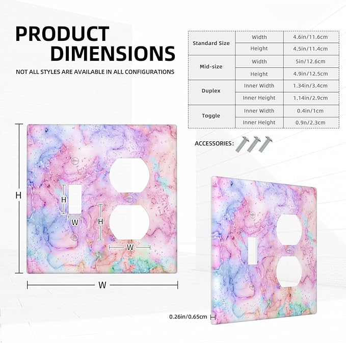 Light Switch Cover Pink Purple Gold Abstract Marble Texture 2 Gang Outlet Cover 1 Toggle Duplex Decorative Switchplate Wall Plate Electrical Receptacle Art Faceplate for Bedroom Bathroom Decor