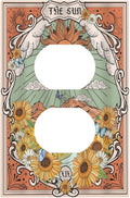 Boho Retro Sun Sunflower Vintage Flower Butterfly Outlet Covers 1 Gang Duplex Light Switch Cover Decorative Switch Plates Electrical Receptacle Faceplate Wall Plate for Farmhouse Home Decor