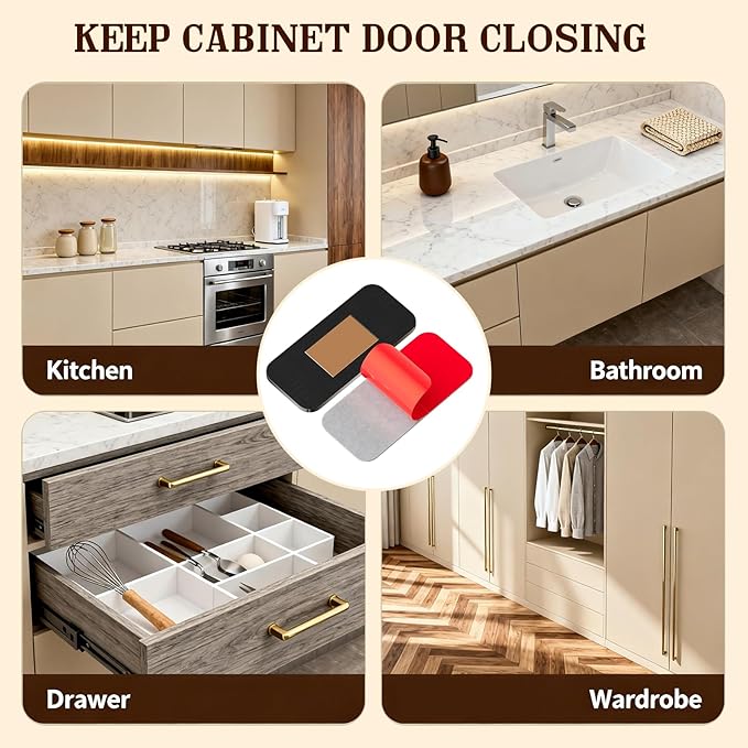 PHIXBEAR No Drill Magnetic Cabinet Door Catch with Adhesive – Stainless Steel, Adhesive Drawer Magnets for Kitchen Cabinets, Bathroom, RV – No Screws Needed 1.6” x 0.8” 4 Pack Black