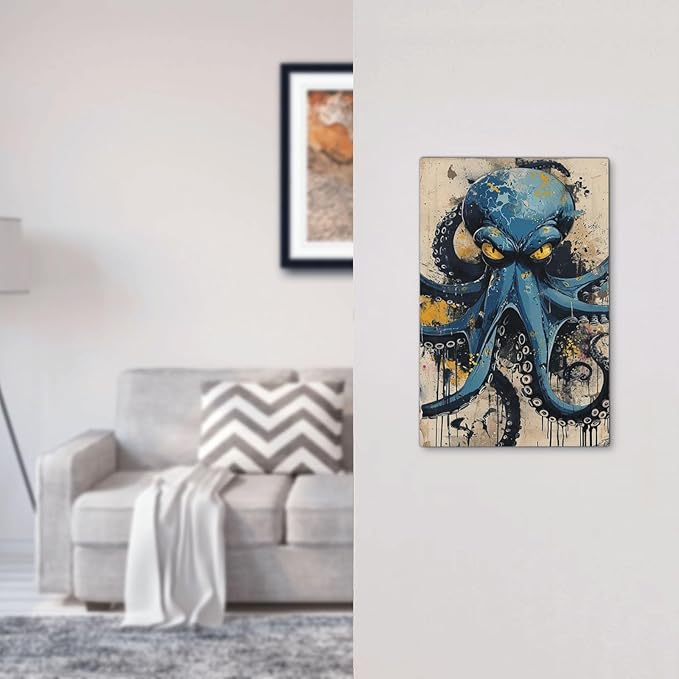 Light Switch Cover Plate Nautical Vintage Blue Octopus Yellow Eyes Oil Watercolor 1 Gang No Device Blank Electrical Wall Plates Faceplate Decorative Switch Plate for Kids room Nursery Decor