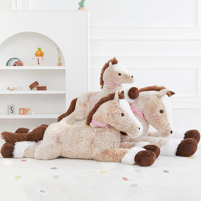 Tezituor 59inches Oversize Horse Stuffed Animal, Riding 5ft Giant Stuffed Piny Farm Plush Toy for Kids, Hugging Lifesize Soft Horse Plush Body Pillow Party Decor for Adult