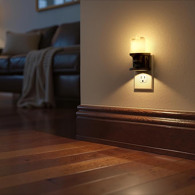 Flameless Candle Night Light, 3000K Warm White Candle Night Lights Plug into Wall, 2 Pack Nightlight with Light Sensor, 0-100LM Dimmable LED Night Light Plug in, Nightlight for Hallway Bathroom